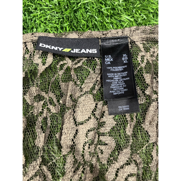 DKNY Lace Blouse in Olive and Cream - Picture 5 of 10